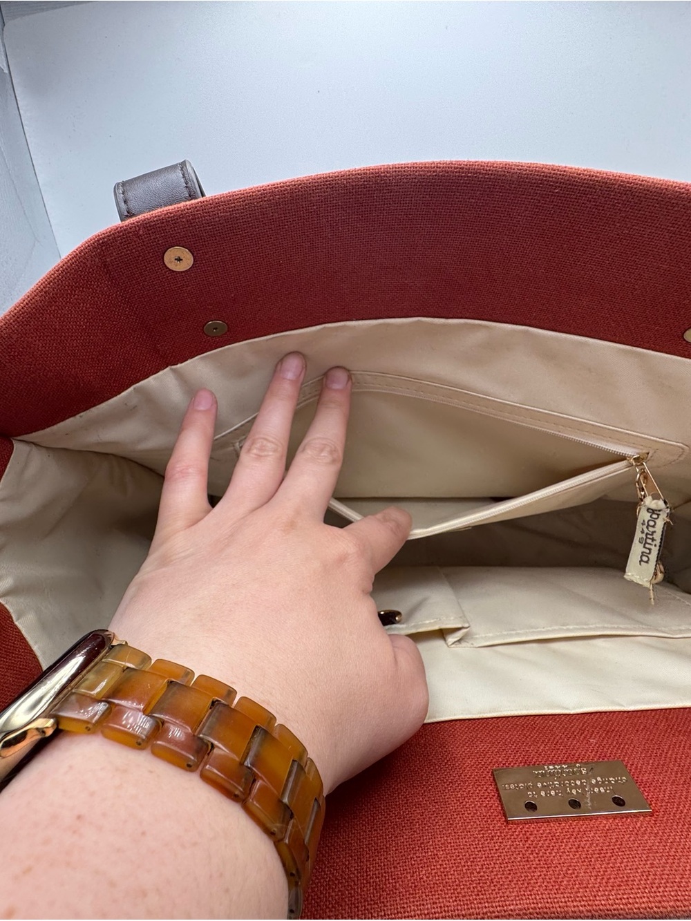 Spartina 449 Plaid Canvas Tote with Rust Trim - Picture 5 of 6